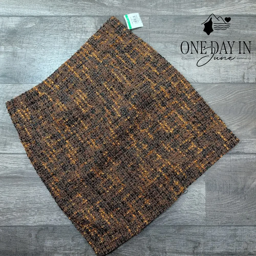 Amanda + Chelsea Modern Fit Tweed Pencil Skirt Brown Gold NWT $98 Size M